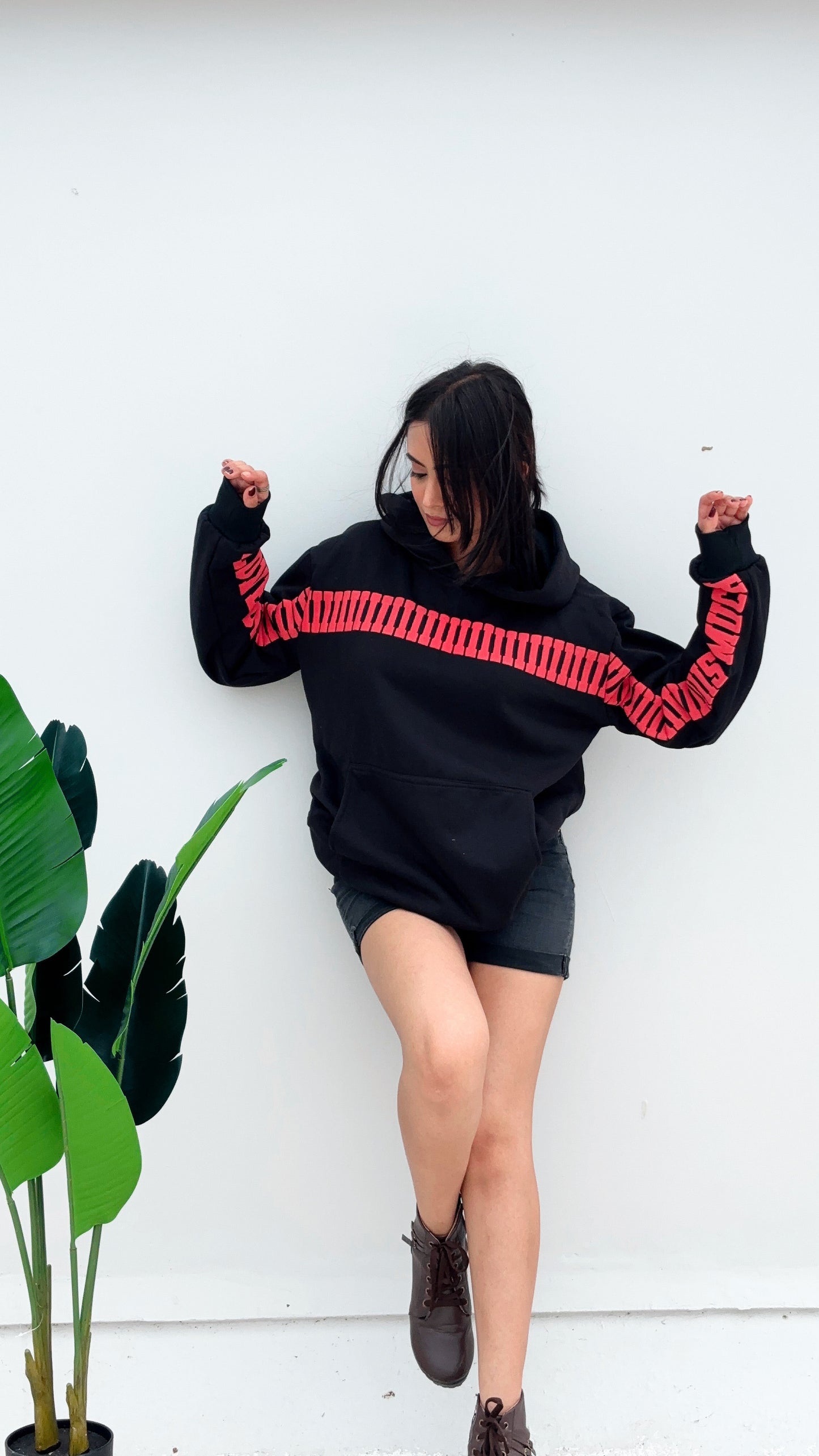 Back design of I Love You This Much Pullover Hoodie – cute saying hoodie for Valentine gifts.