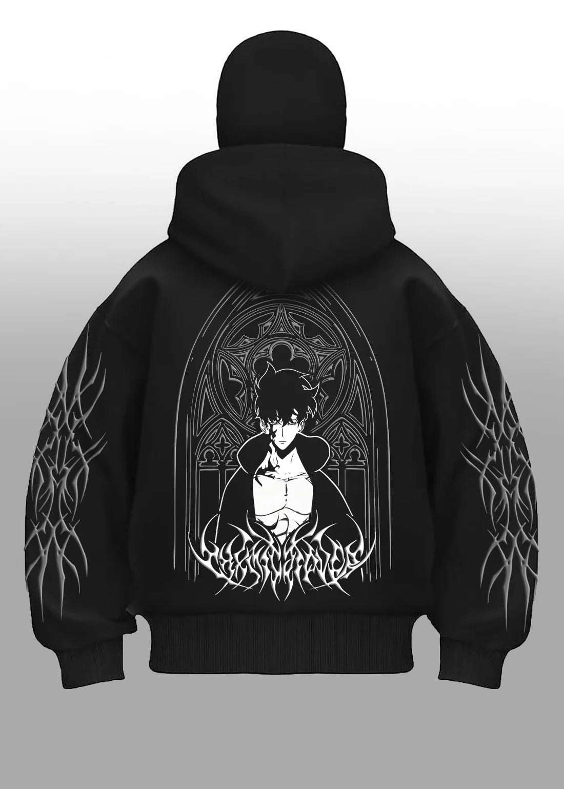 Gigavibe Solo Leveling Balaclava Hoodie back print with anime artwork