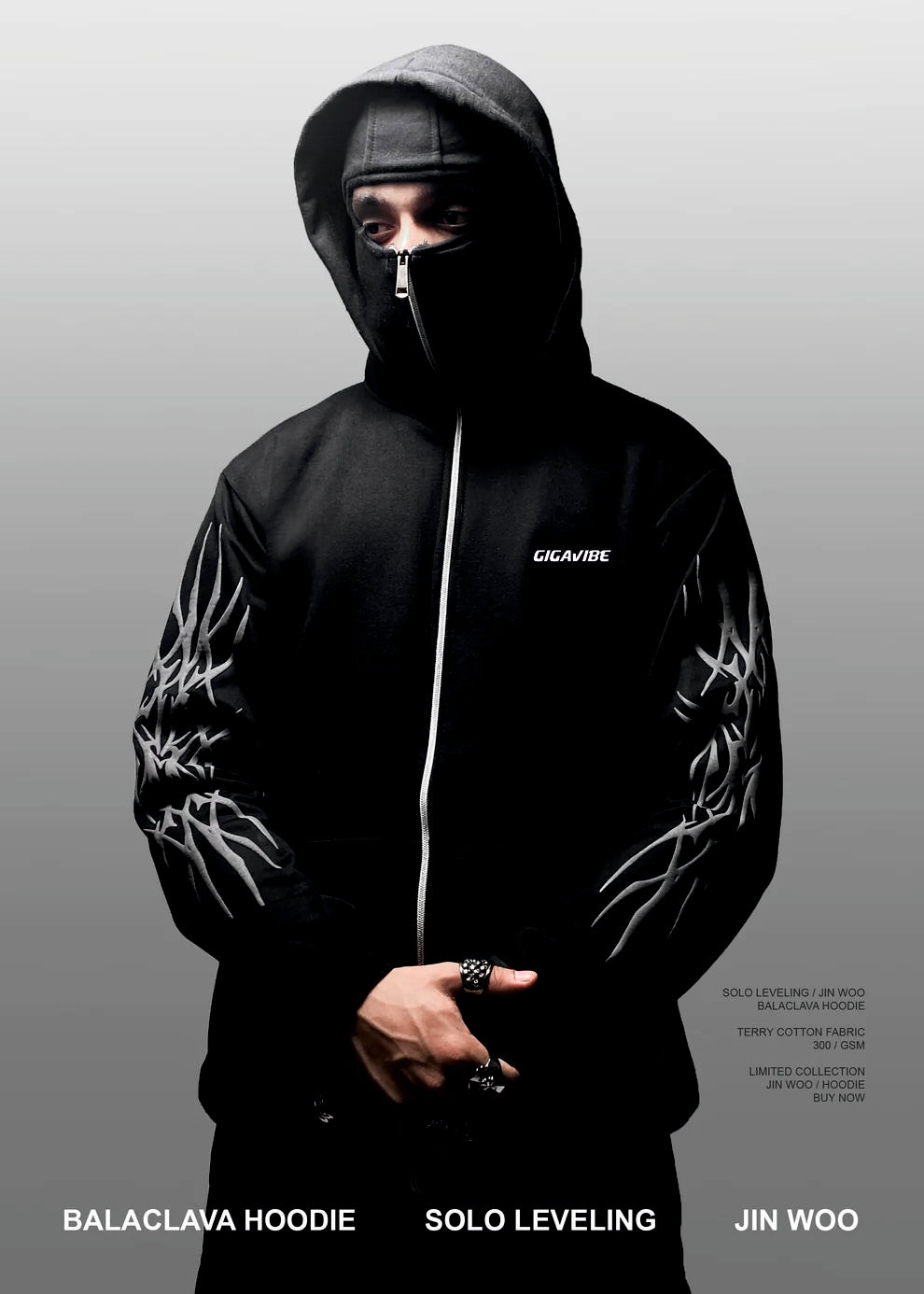 Solo Leveling Hoodie men wearing balaclava zip design anime hoodie