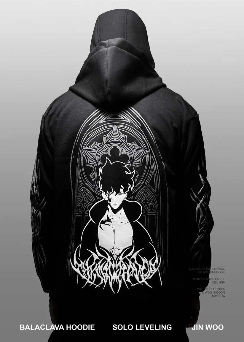 Anime hoodie Solo Leveling black edition – urban streetwear shoot