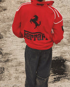 Striking Red Ferrari Racing Jacket, perfect for motorsport enthusiasts and streetwear lovers