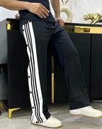 Black snap button straight fit pants for men and women