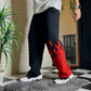 Side view of fire kick bottom pants with flame detail