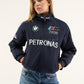 BMW M Power logo close-up on Petronas racing jacket sleeve – navy printed design