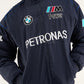 BMW Petronas F1 racing jacket close-up showcasing printed BMW M Power logo on chest
