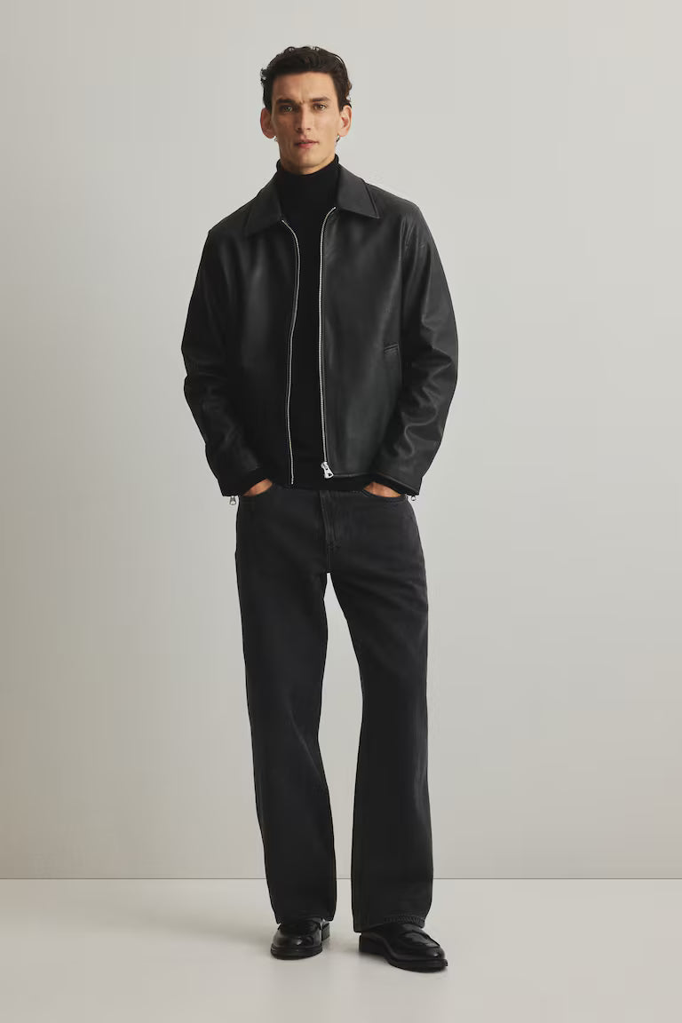 Man wearing a Streetwear outfit with Gigavibe black boxy leather jacket – urban fashion India