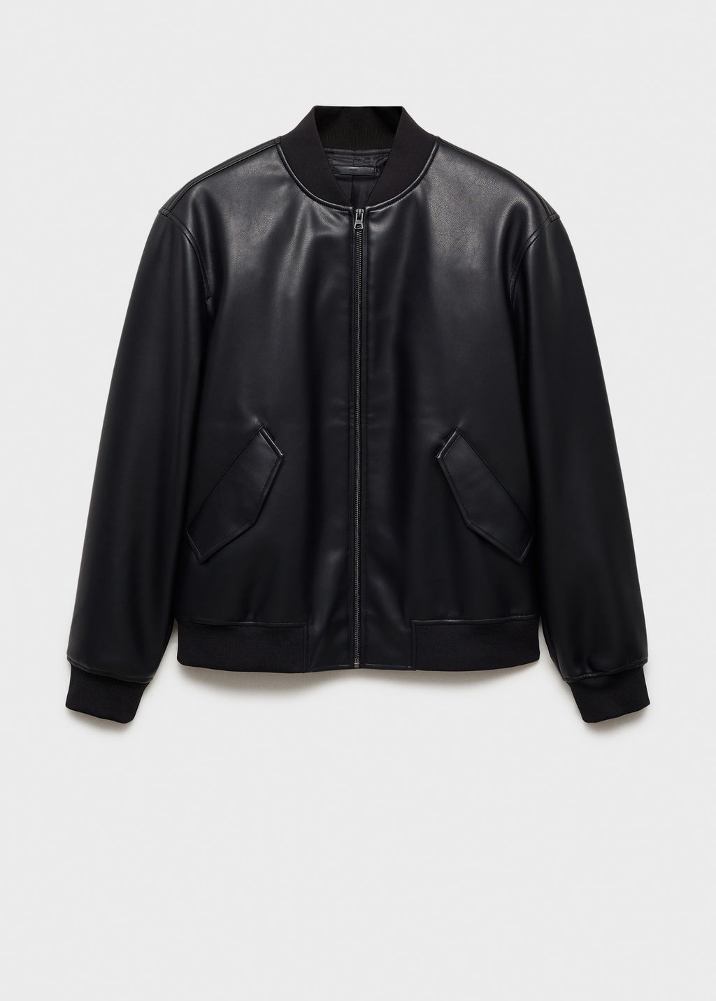 Detailed texture of premium genuine black leather bomber jacket material
