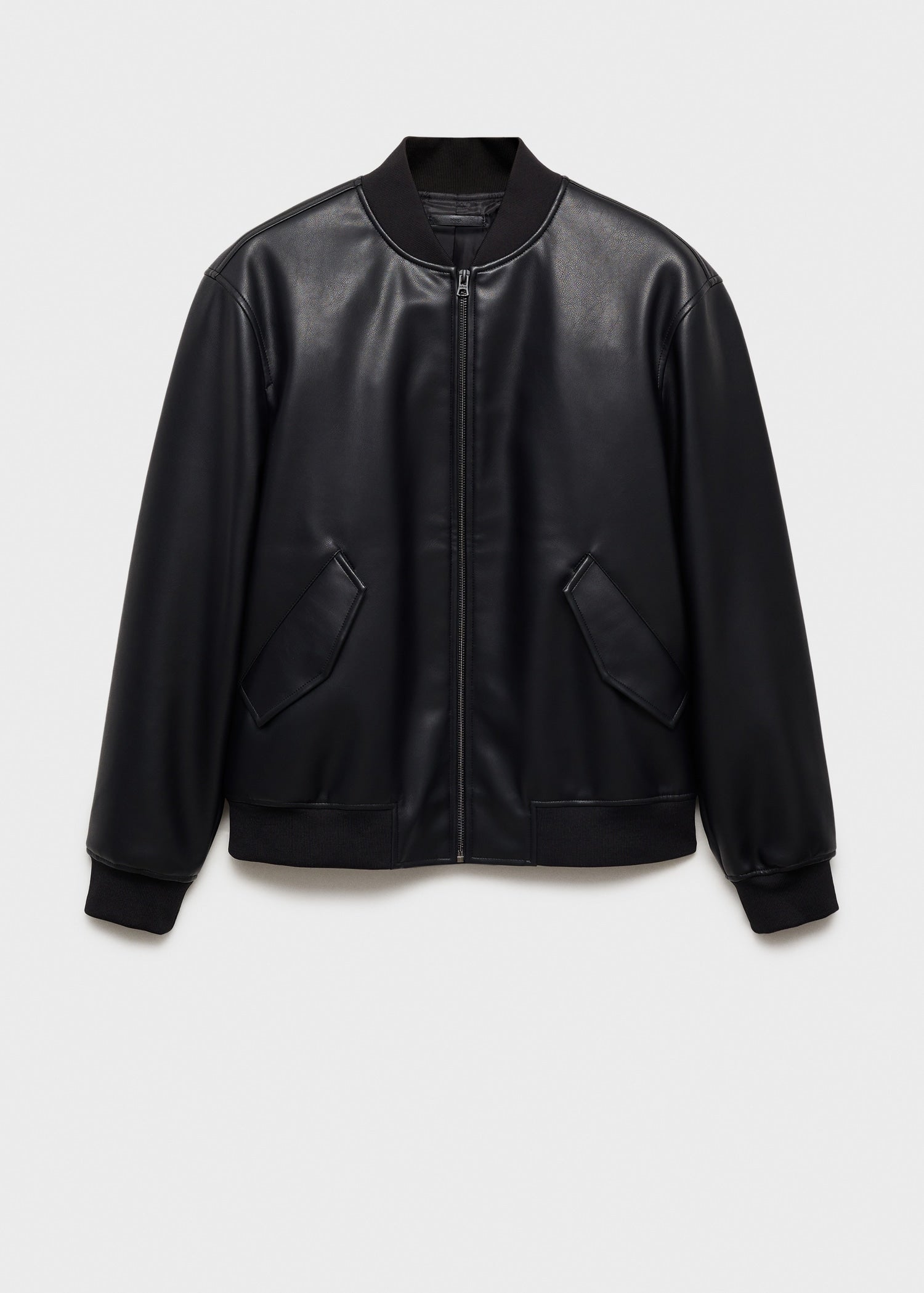 Detailed texture of premium genuine black leather bomber jacket material