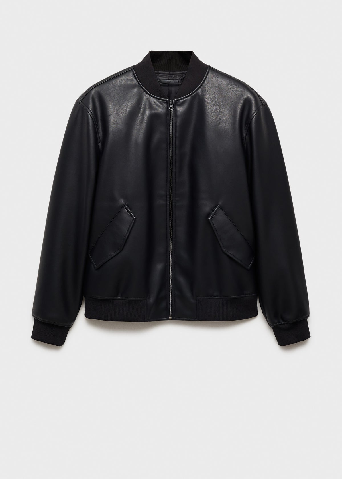 Detailed texture of premium genuine black leather bomber jacket material