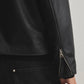 black boxy leather jacket – urban fashion India with a zipper on a neutral background