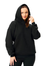 Gigavibe Dazhbog rhinestone hoodie front view for women in black color featuring premium streetwear design with soft fabric, modern oversized fit, and stylish luxury fashion look perfect for winter, casual wear, and trendy street style in India