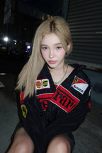 Embroidered Black Ferrari Racing Jacket front view – Gigavibe