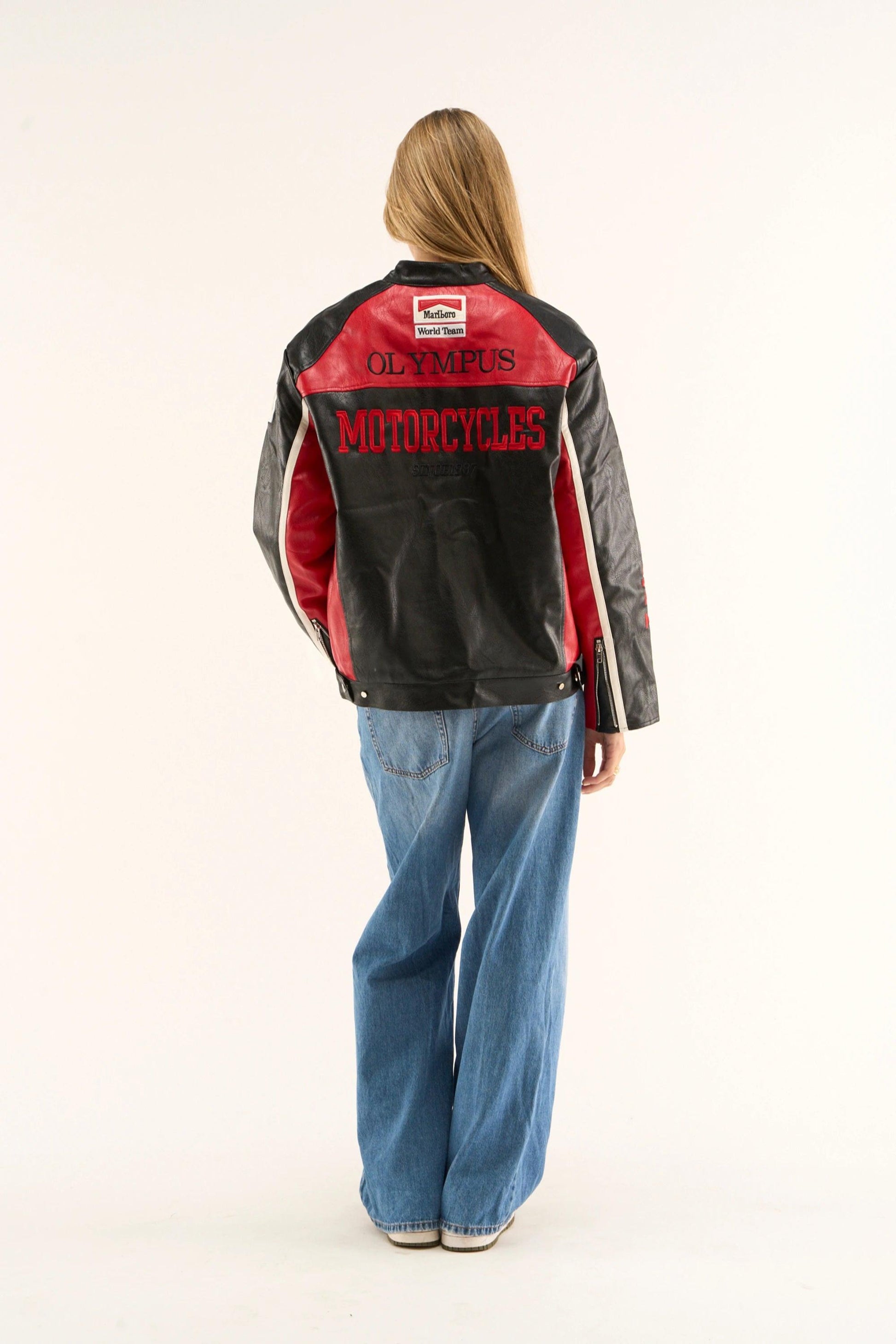Ferrari Olympus Jacket displayed with its premium leather finish and racing design.