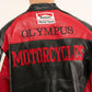 High-quality leather texture close-up on Ferrari Olympus motorsport jacket.