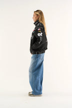 Black Jack Daniels embroidered jacket for women trendy streetwear