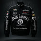 Jack Daniels jacket front view with bold racing logos and premium whiskey branding by Gigavibe