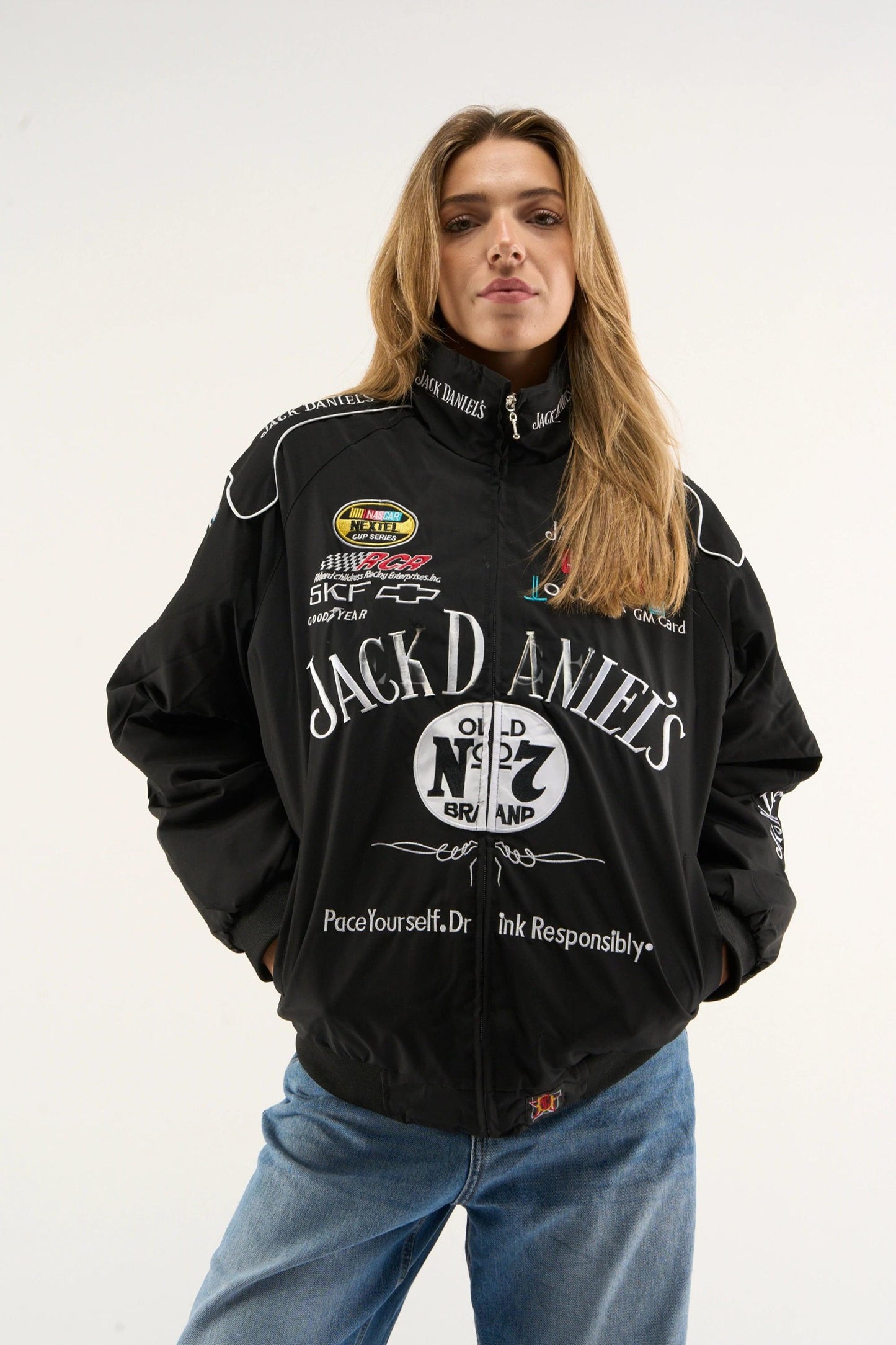 Oversized Jack Daniels embroidered streetwear jacket unisex fit