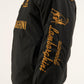 Side profile of Lamborghini racing jacket embroidered detailing on a white background