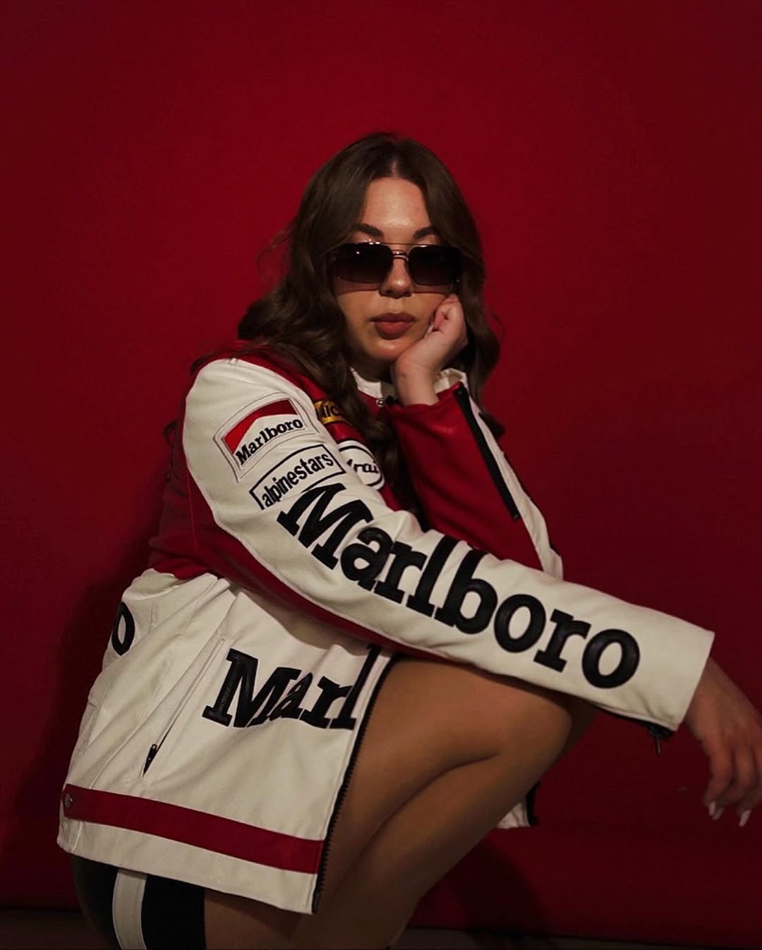 Side Profile – Marlboro Jacket Women Red White Racing Style