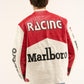 Back view of a red and white Marlboro racing jacket with bold “Racing” and “Marlboro” text.