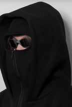 Hoodie with built-in face cover and zip closure – detailed view