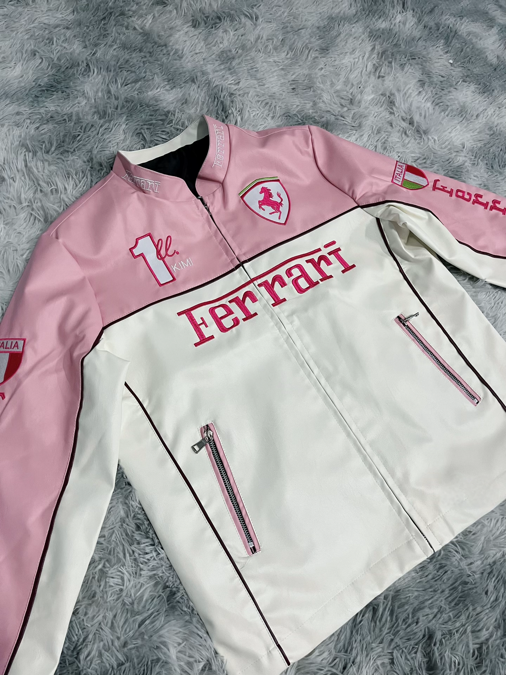 Gigavibe Pink Ferrari Leather Jacket Streetwear Style