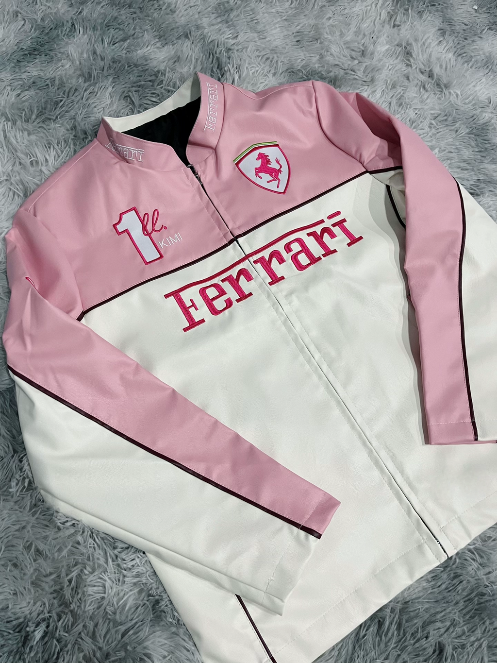 Ferrari Inspired Pink Leather Racing Jacket by Gigavibe