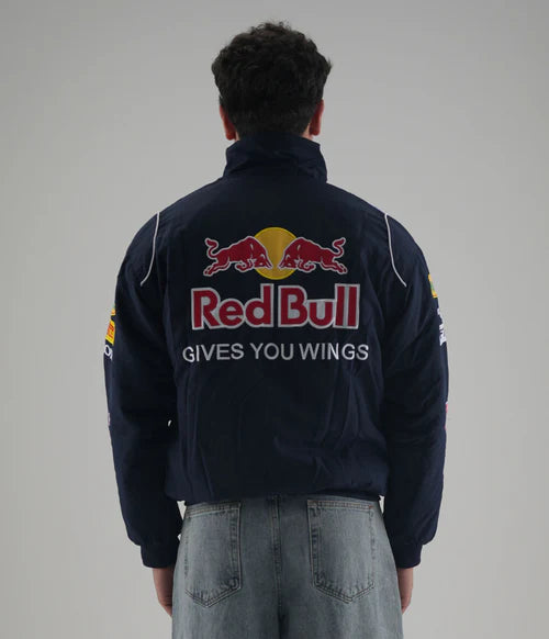 Back view of Red Bull Racing F1 Jacket embroidered with “Gives You Wings” logo – Gigavibe