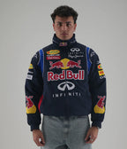 Front view of authentic Red Bull Racing Jacket Embroidered with Infiniti and sponsor logos – Gigavibe