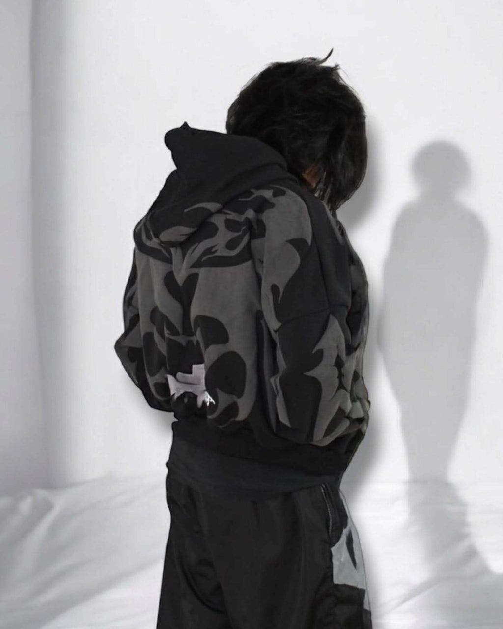 Gigavibe Shadow Depth Hoodie laid flat showing fabric texture and quality