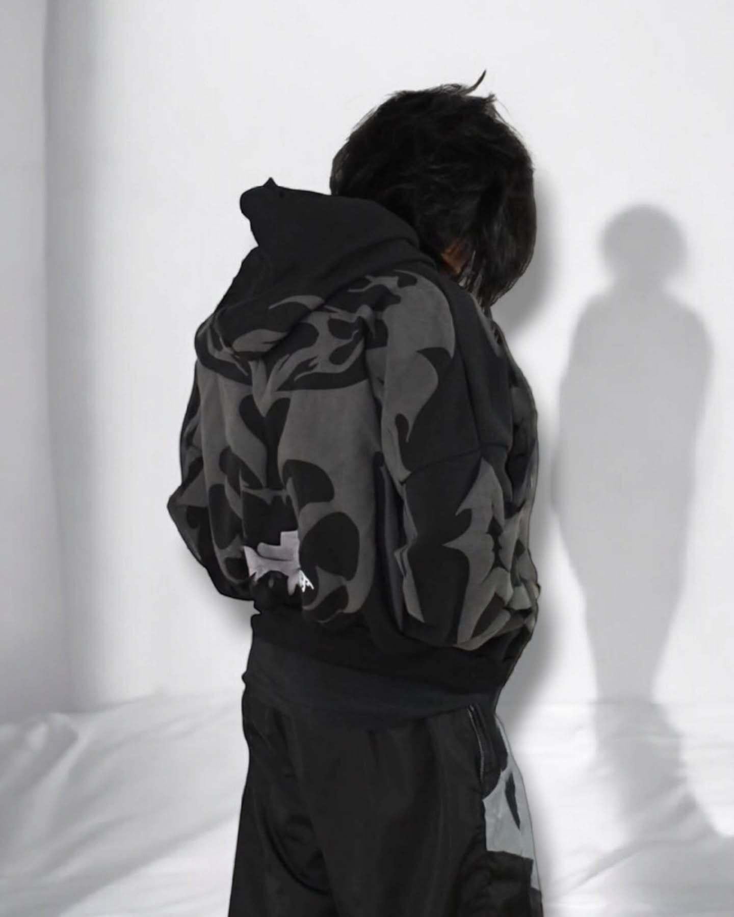 Gigavibe Shadow Depth Hoodie laid flat showing fabric texture and quality