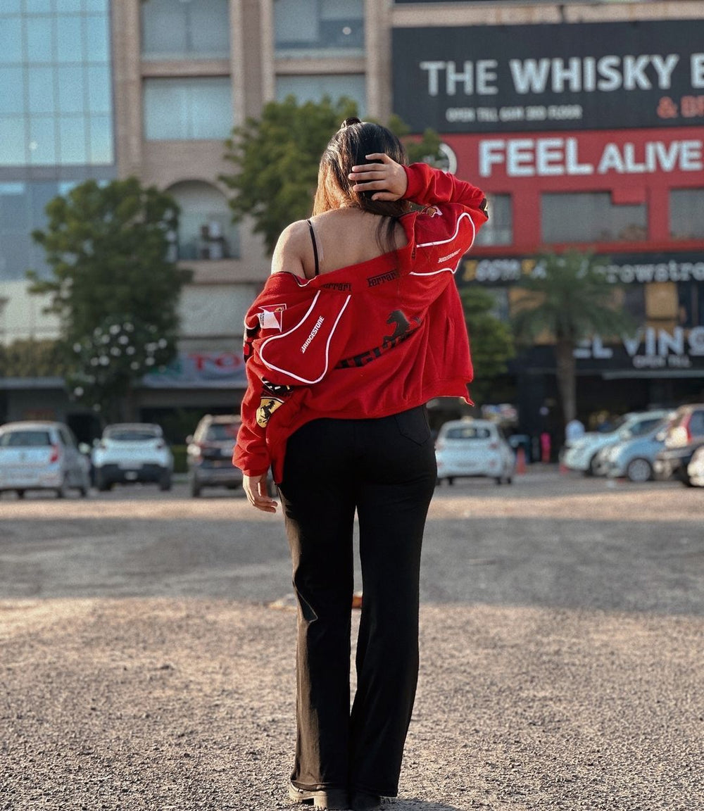 Timeless Red Vintage Ferrari Racing Jacket, offering comfort and unmatched motorsport style