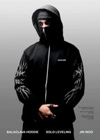 Solo Leveling Hoodie men wearing balaclava zip design anime hoodie