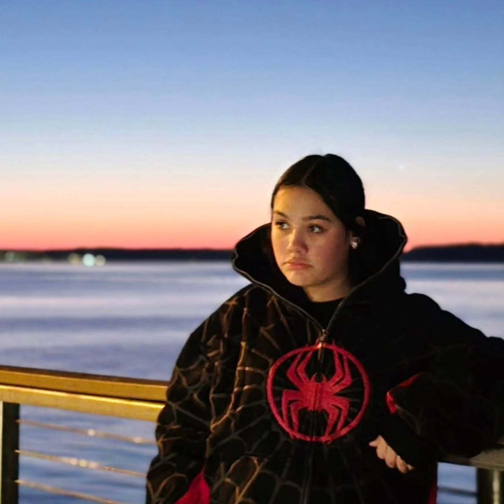 Stylish black and red Spider-Man hoodie by Gigavibe for everyday use