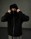 Streetwear outfit featuring Gigavibe black balaclava hoodie and cargo pants