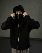 Streetwear outfit featuring Gigavibe black balaclava hoodie and cargo pants