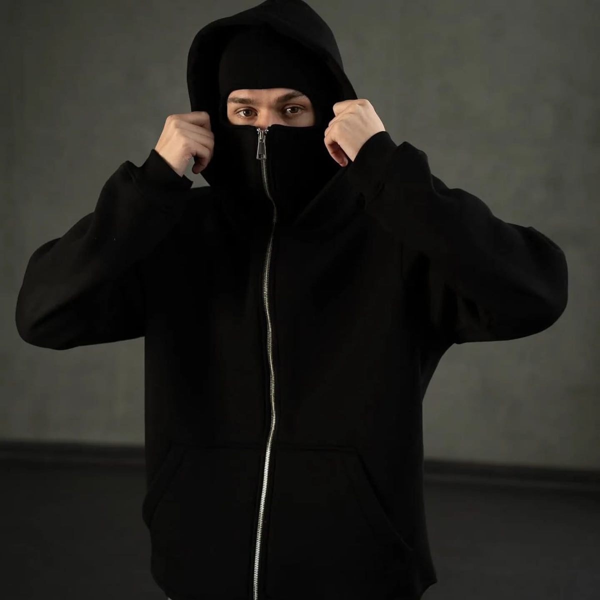 Buy balaclava hoodie online India – Gigavibe streetwear product flat lay