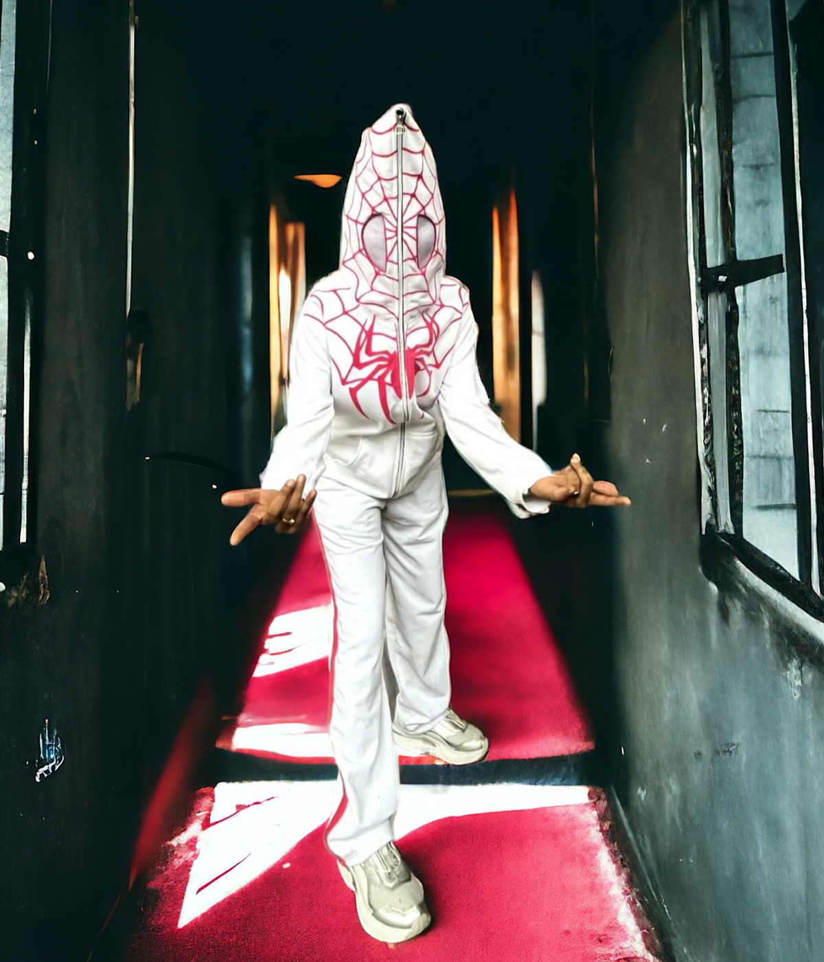 White Spiderman Hoodie Front View – Marvel Zip-Up Hoodie by Gigavibe