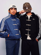 Breathable satin lining inside Chinese New Year jacket India Adidas style vegan suede Gigavibe