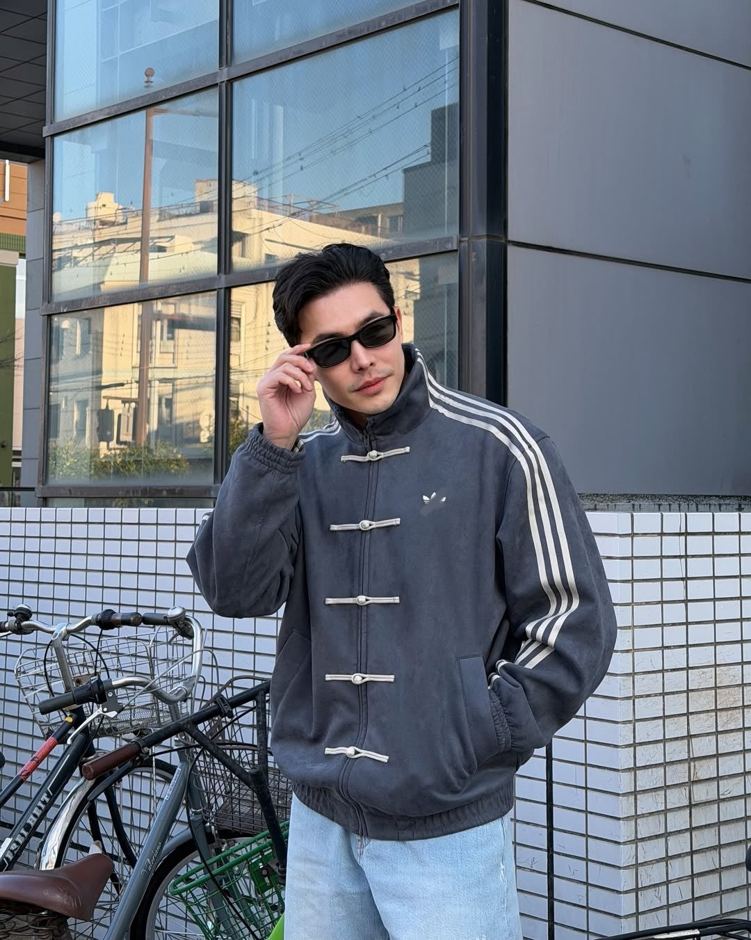 Adidas CNY jacket alternative India premium vegan suede Chinese New Year jacket men women Gigavibe side angle view