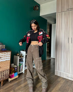Anushka Sen sporting a Black Ferrari Jacket, blending vintage racing fashion with modern style