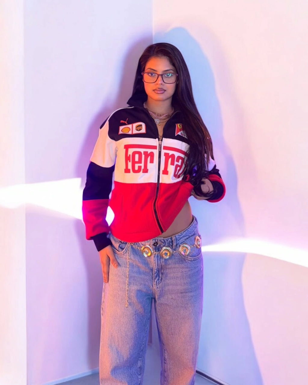 Authentic Red Ferrari Racing Jacket, featuring bold logos and a sleek fit