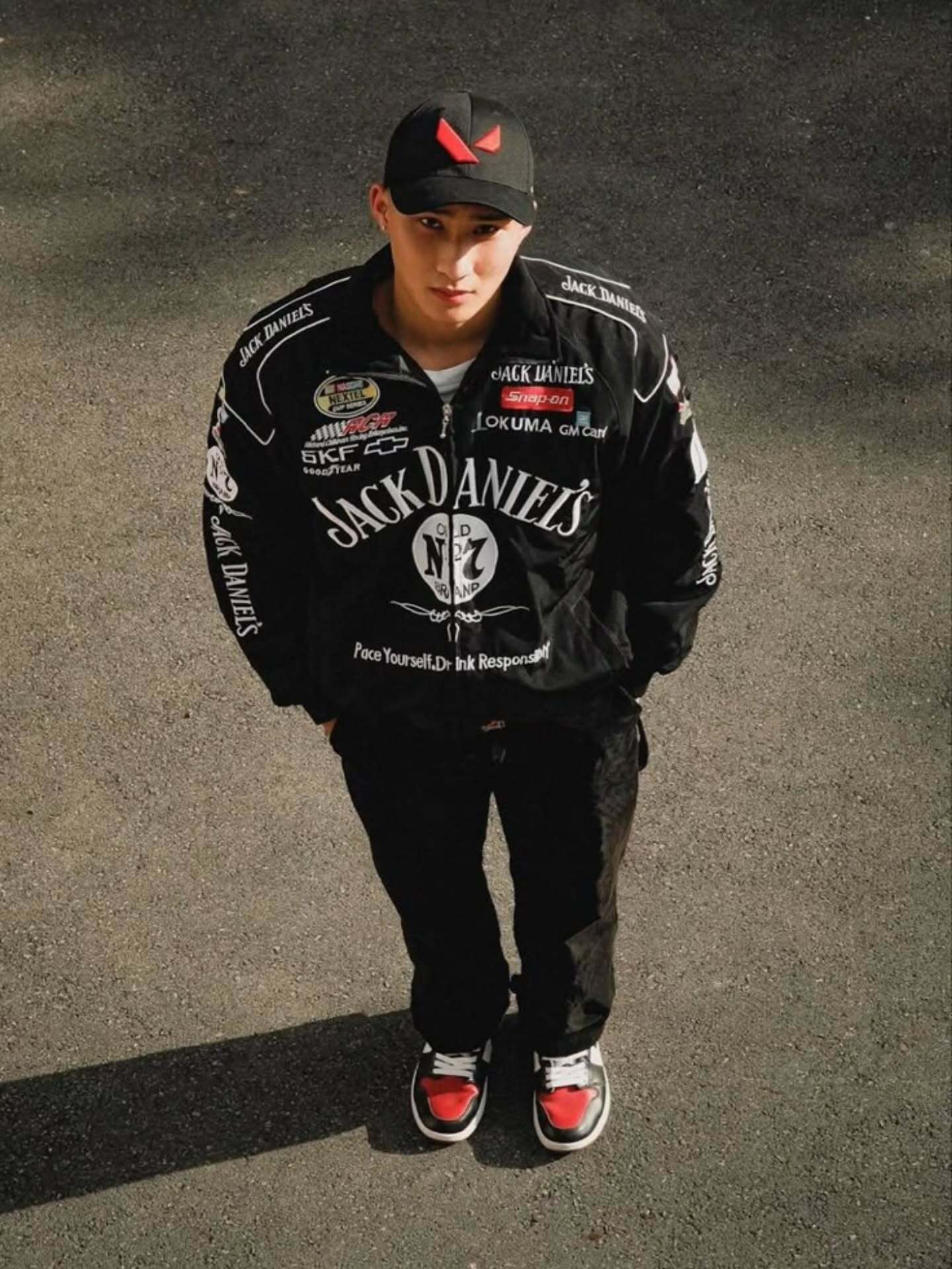 Jack Daniel’s Vintage Racing Jacket styled outfit – Premium racing streetwear