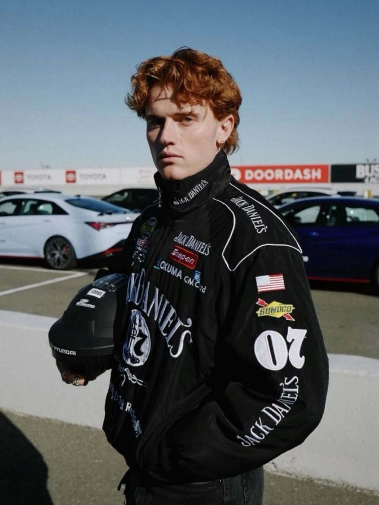 Jack Daniel’s streetwear racing jacket side view – Whiskey brand motorsport design