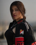 Close-up of Ferrari F1 vintage jacket zipper and detailing – Gigavibe