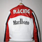 Marlboro leather jacket back with bold Racing text and iconic red white black colorway