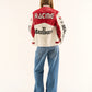 Back-angle close-up showing bold typography on Marlboro vintage racing jacket.