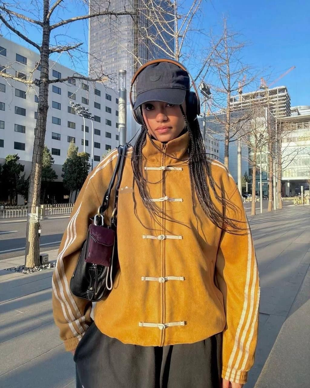 Mustard Yellow CNY jacket premium vegan suede Adidas style alternative India Gigavibe streetwear