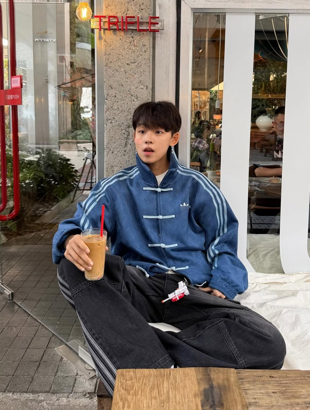 navy Blue Adidas Chinese New Year jacket style vegan suede CNY jacket men women Gigavibe India