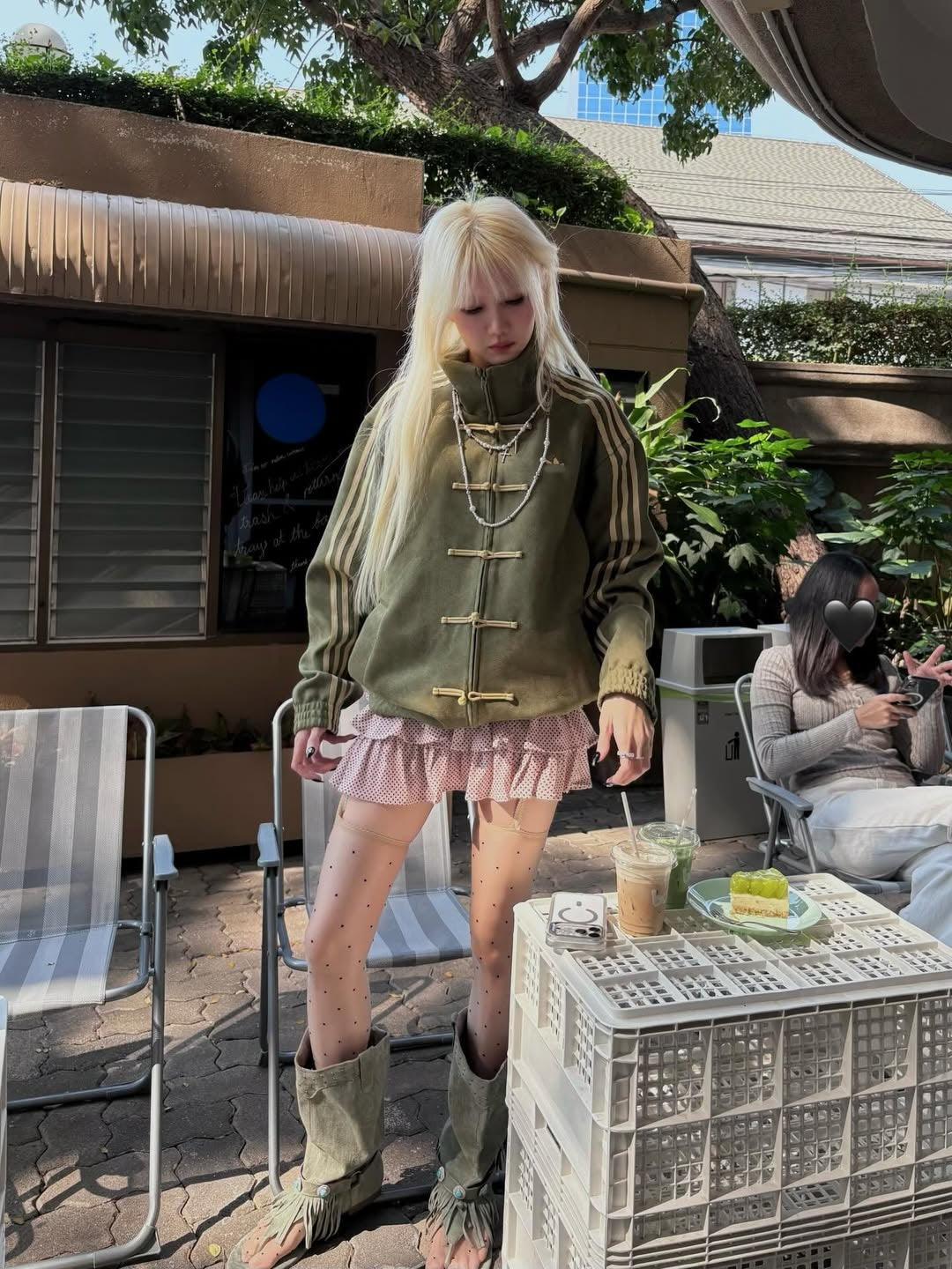 Olive Green Adidas CNY jacket side view premium vegan suede Chinese New Year style unisex Gigavibe India